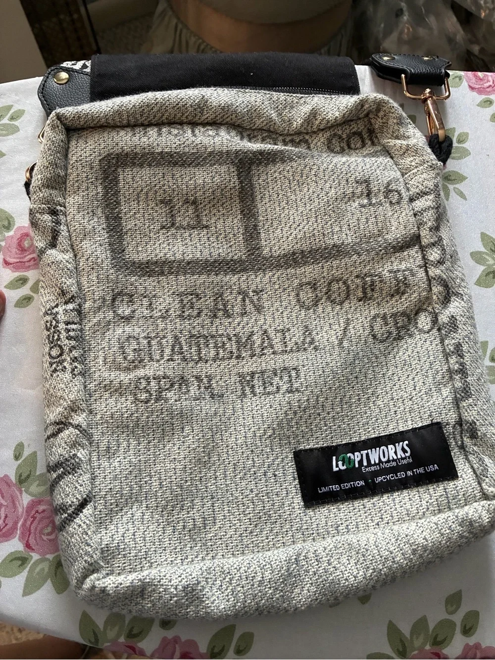 Looptworks Upcycled Gray Crossbody Bag with Black Accent